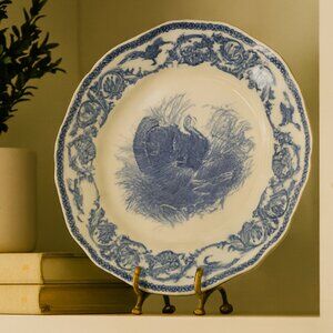 Antique 10" Royal Cauldon England  Flow Blue Turkey Dinner Plate
